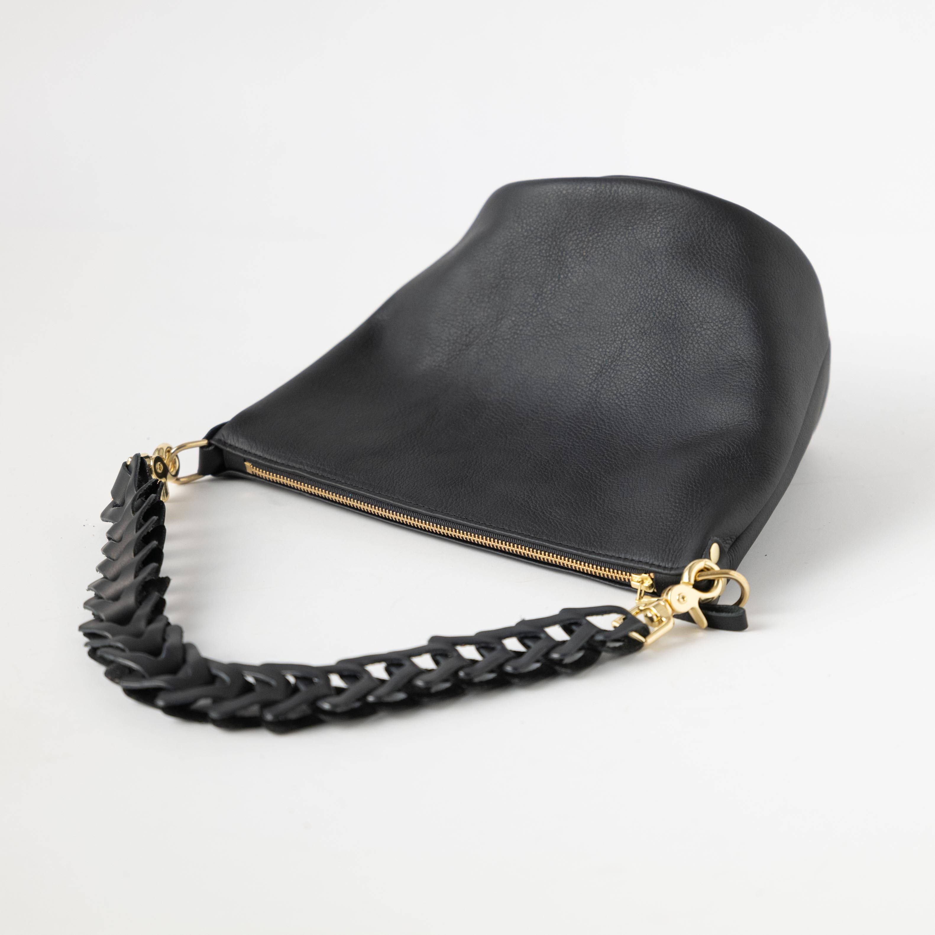 Black Vegetable Tanned Zip-Top Bucket Bag