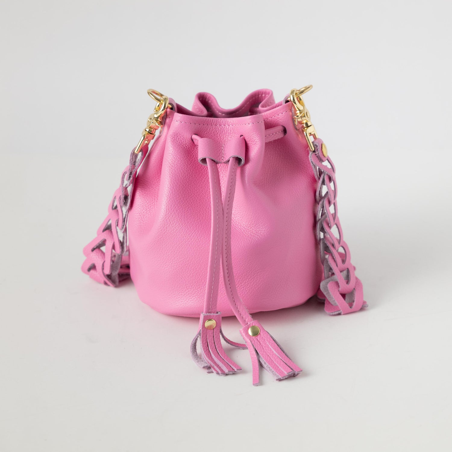 Pink Italian Pebbled Mini Bucket Bag