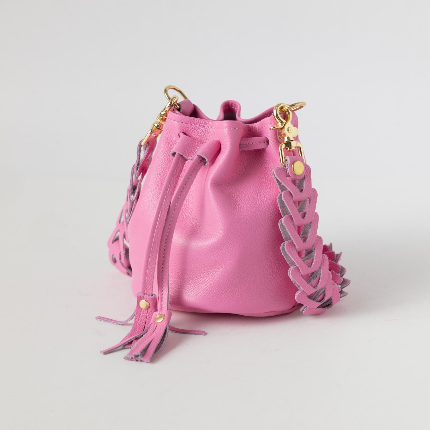 Pink Italian Pebbled Mini Bucket Bag