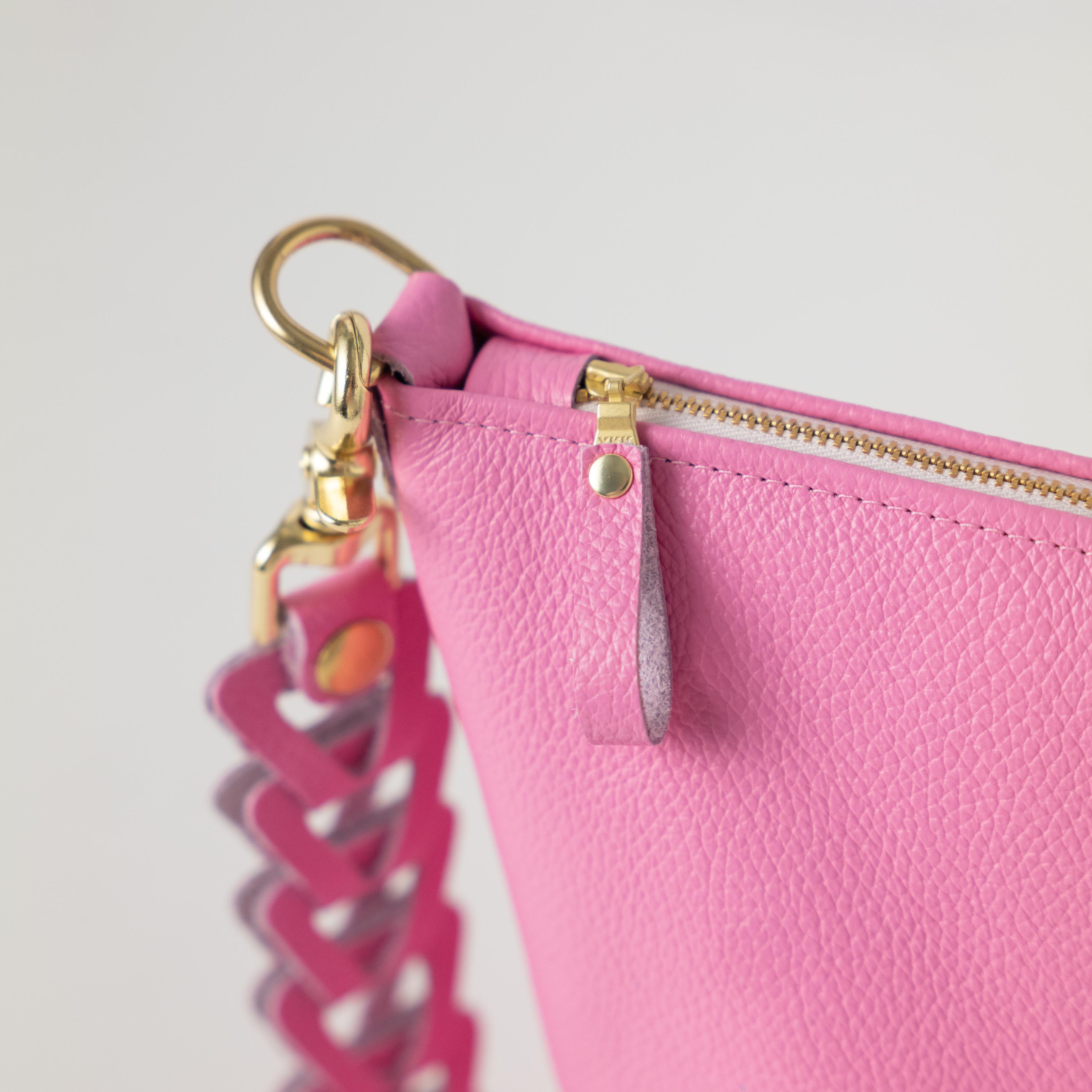 Pink Italian Pebbled Zip-Top Bucket Bag