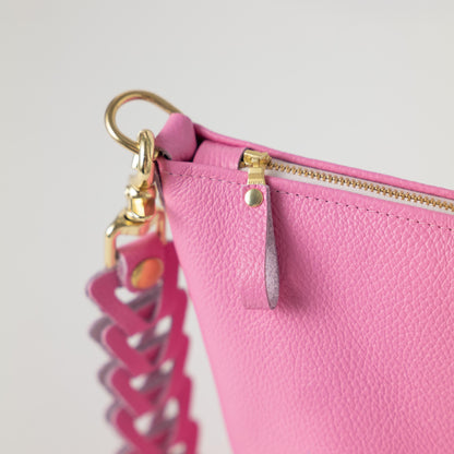 Pink Italian Pebbled Zip-Top Bucket Bag