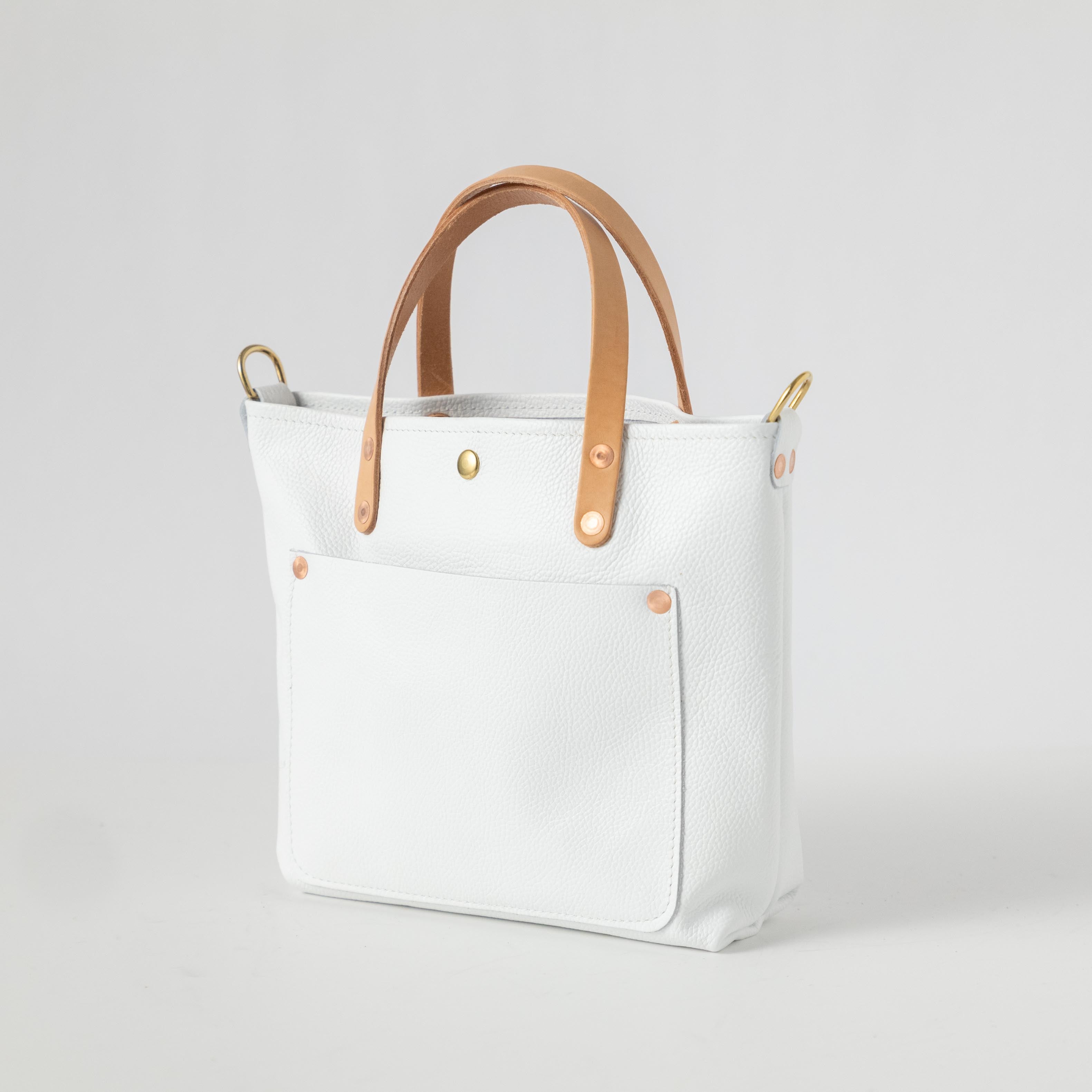 White Italian Pebbled Mini Travel Tote