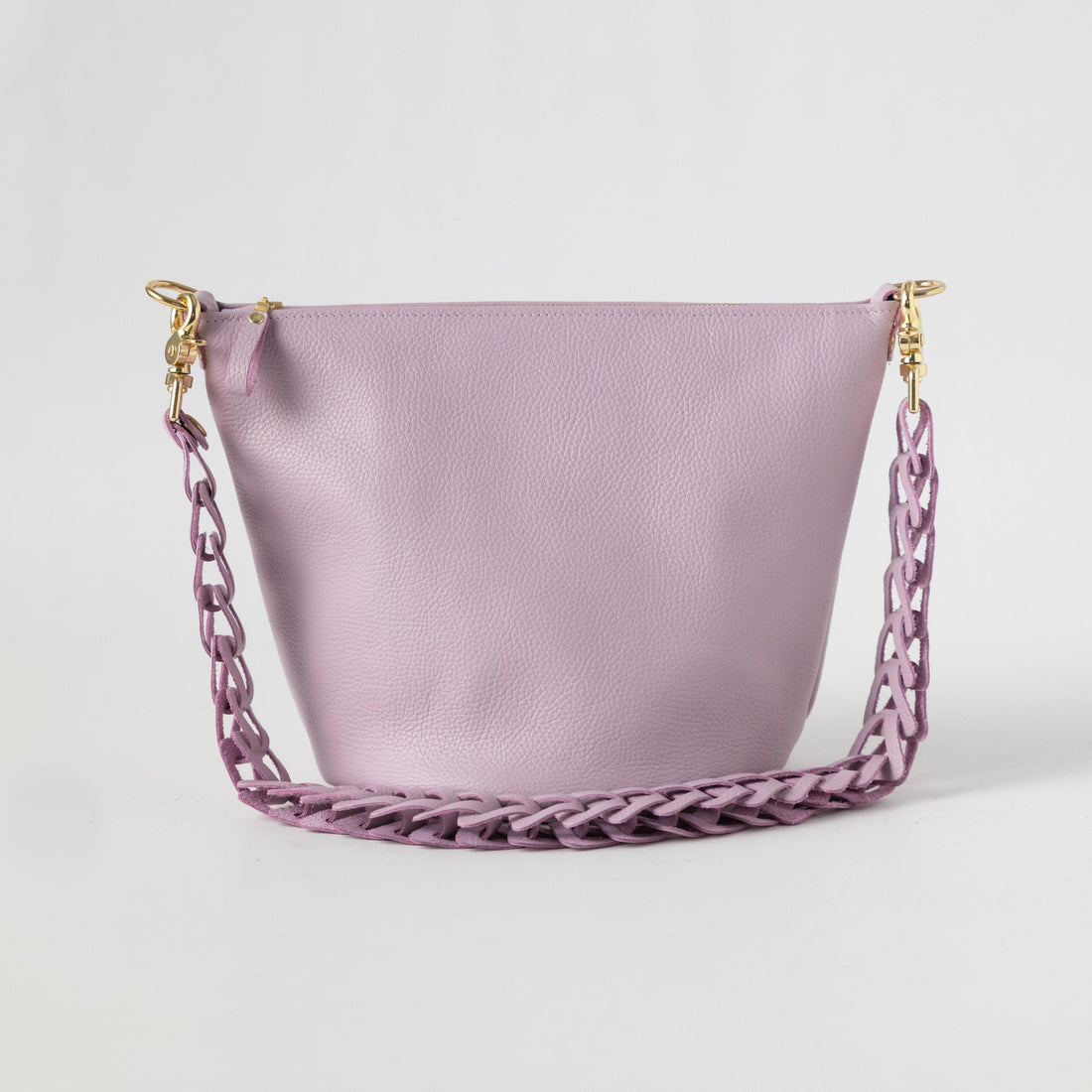 Lilac Italian Pebbled Zip-Top Bucket Bag