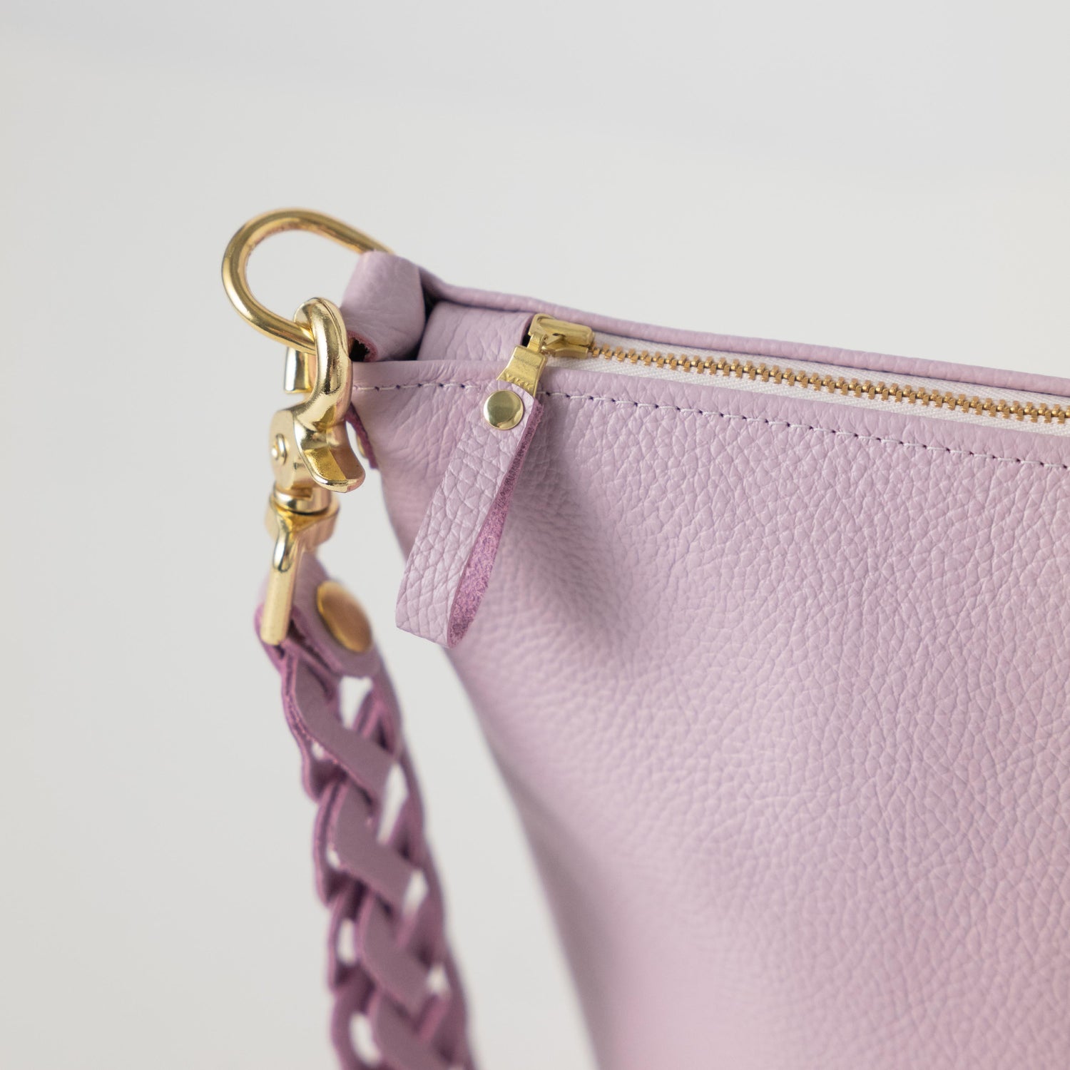 White Italian Pebbled Zip-Top Bucket Bag