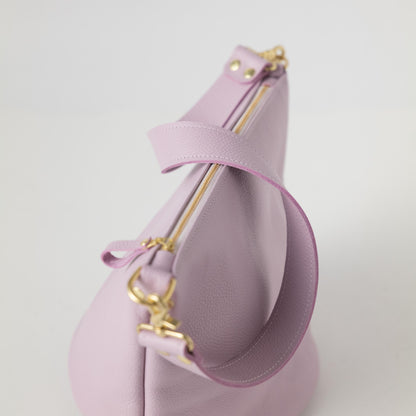 Lilac Italian Pebbled Zip-Top Bucket Bag