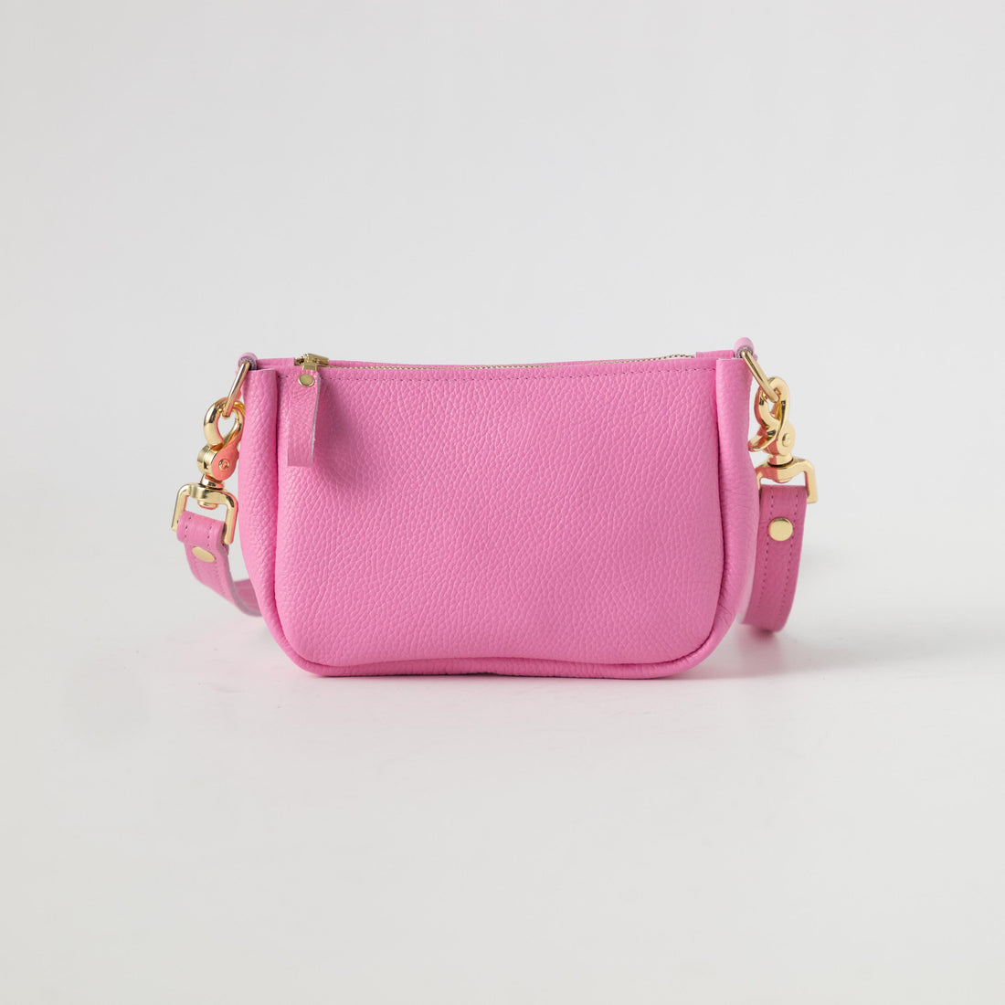 Pink Italian Pebbled Mini Crossbody Bag