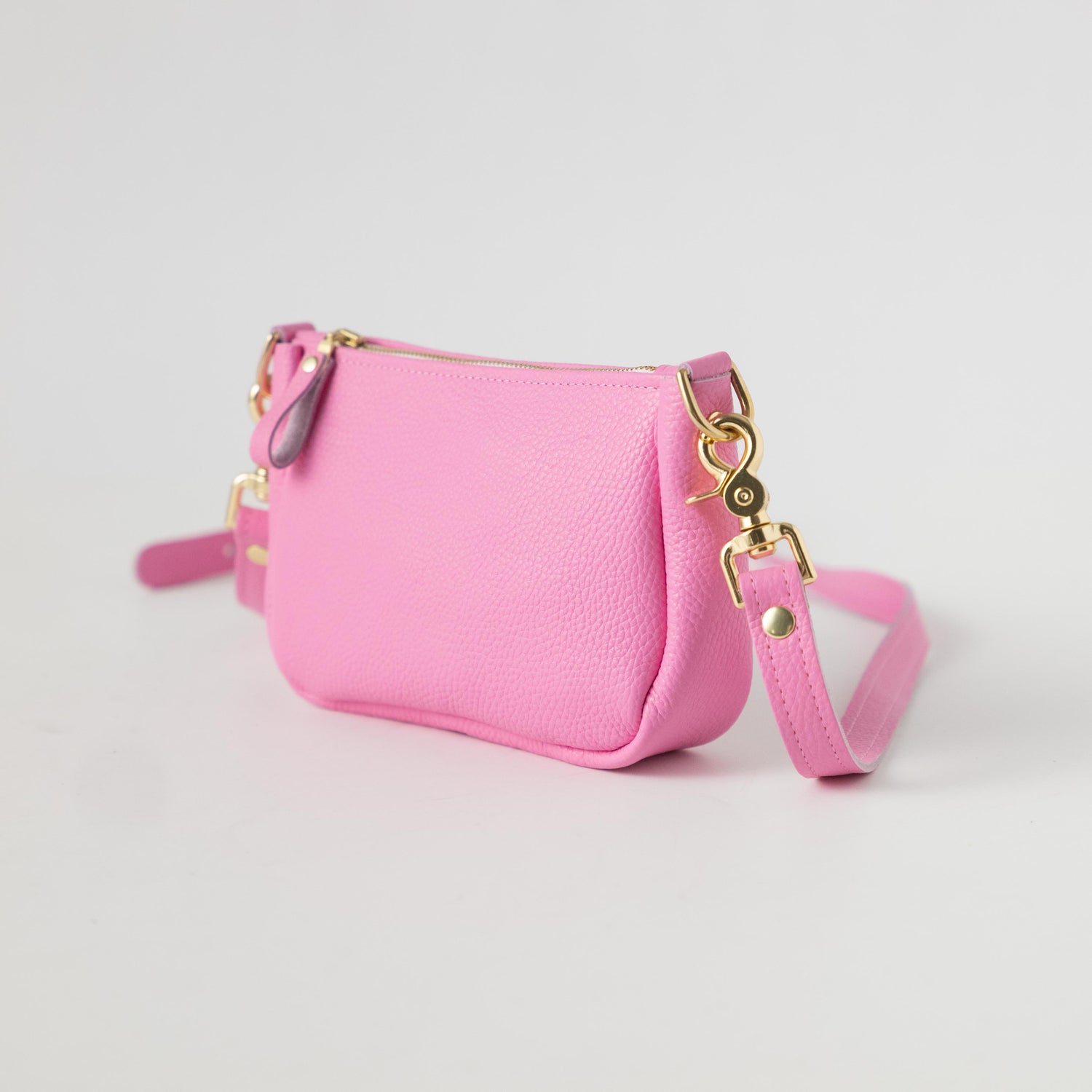 Pink Italian Pebbled Mini Crossbody Bag