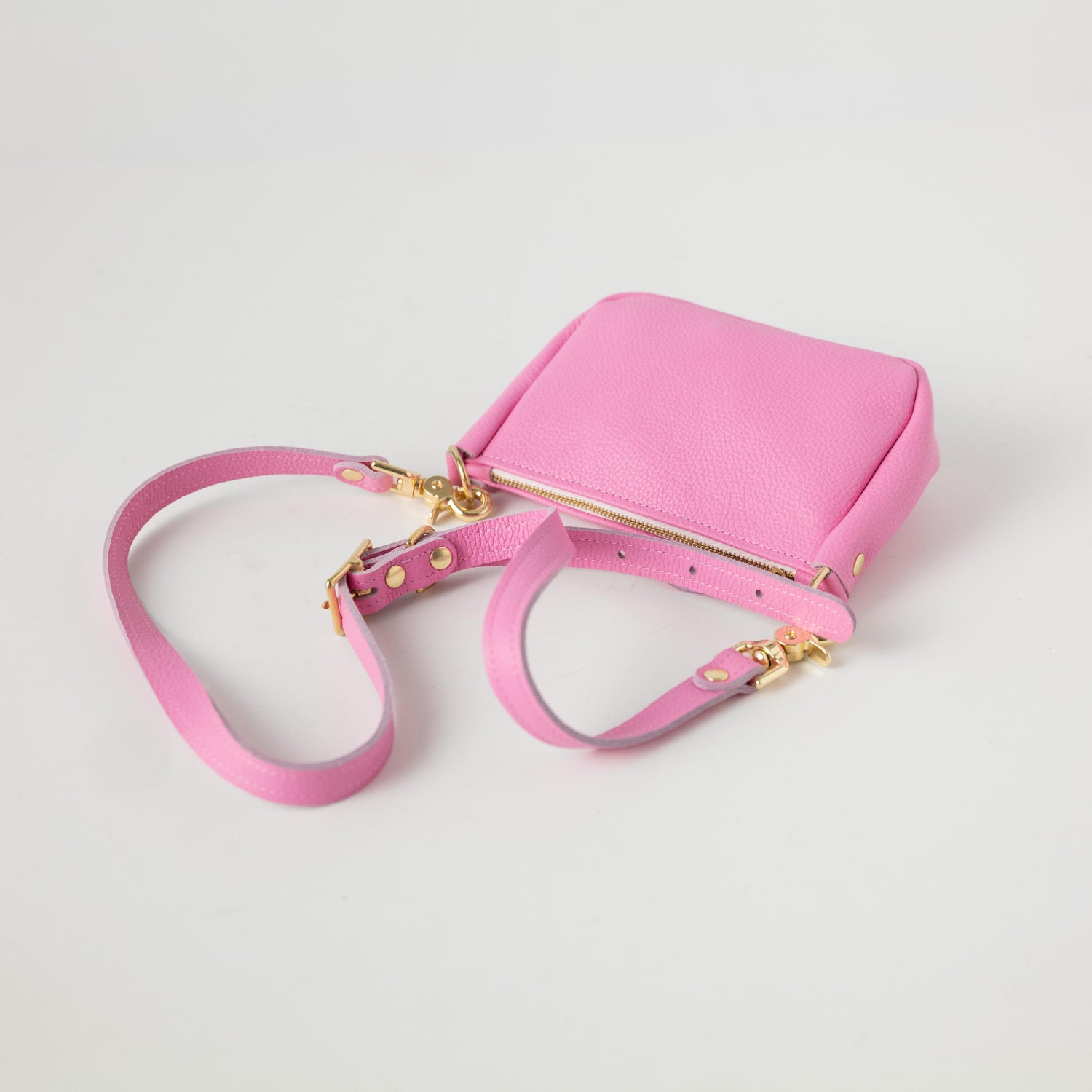 Pink Italian Pebbled Mini Crossbody Bag