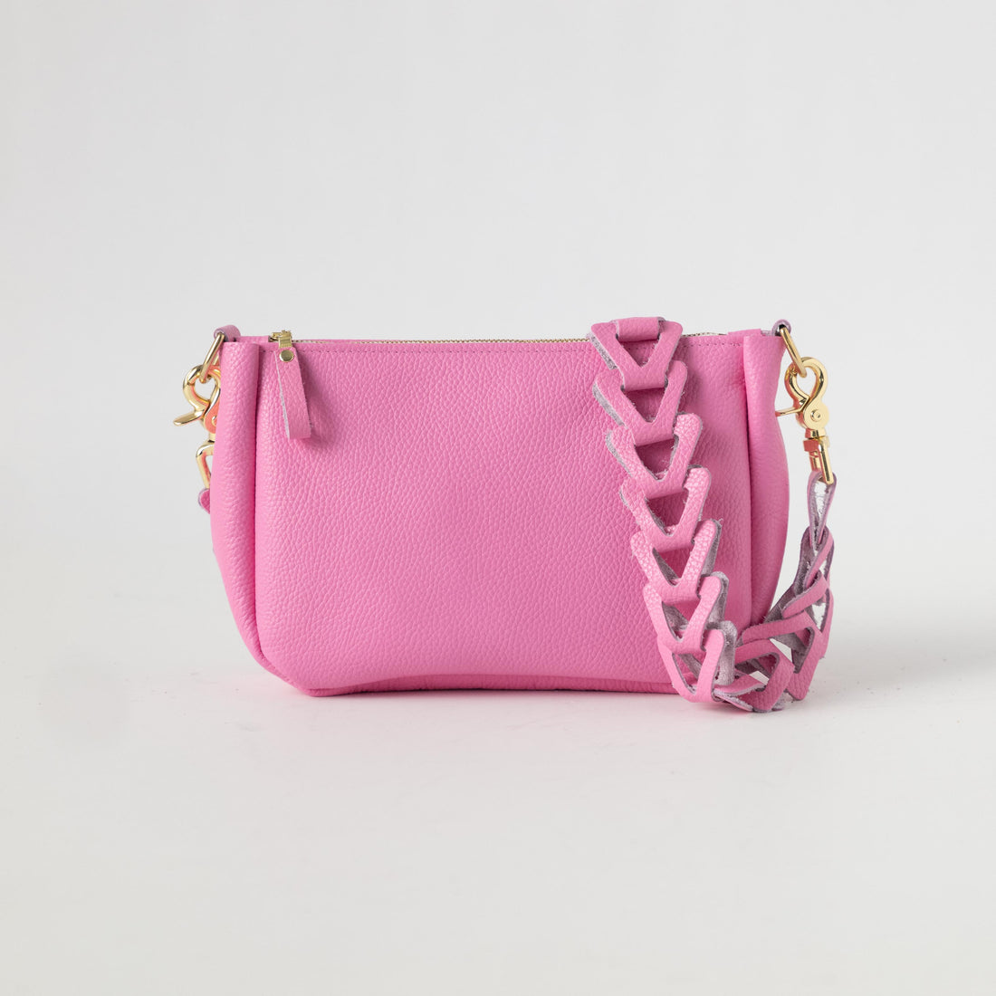 Pink Italian Pebbled Medium Crossbody Bag