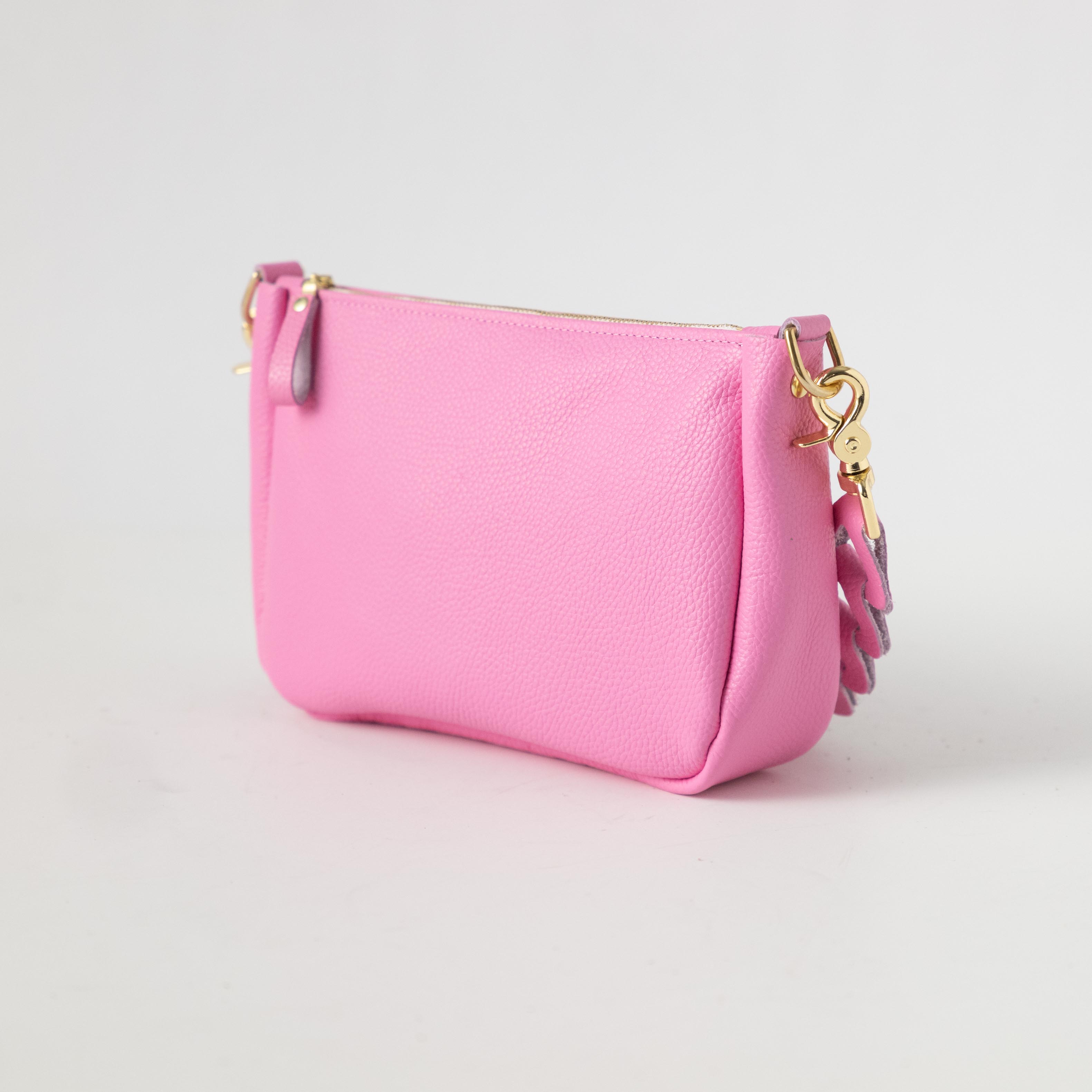 Pink Italian Pebbled Medium Crossbody Bag