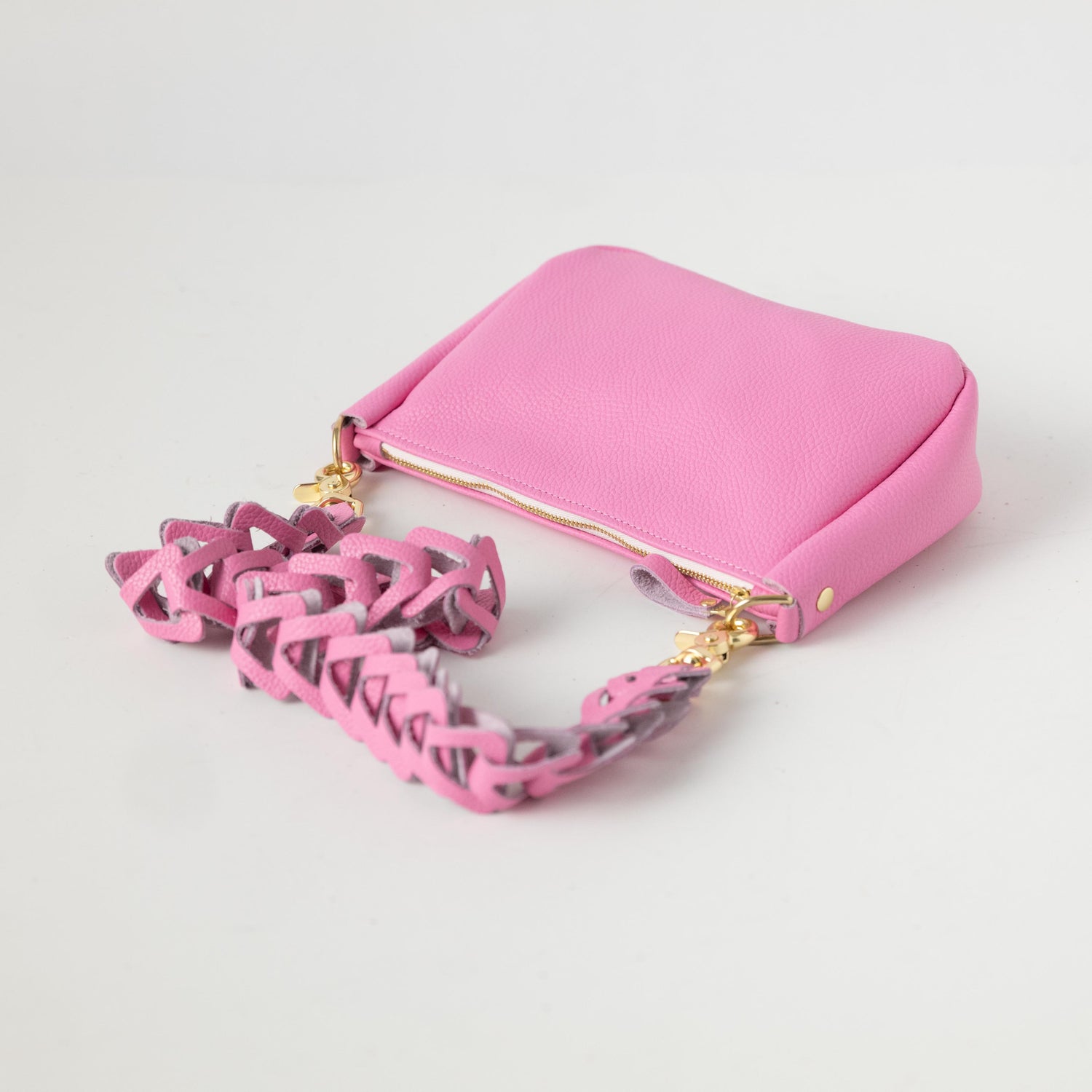 Pink Italian Pebbled Medium Crossbody Bag