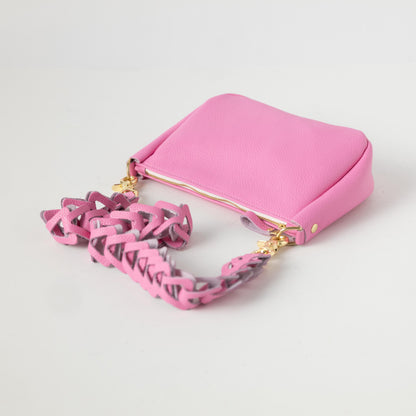 Pink Italian Pebbled Medium Crossbody Bag