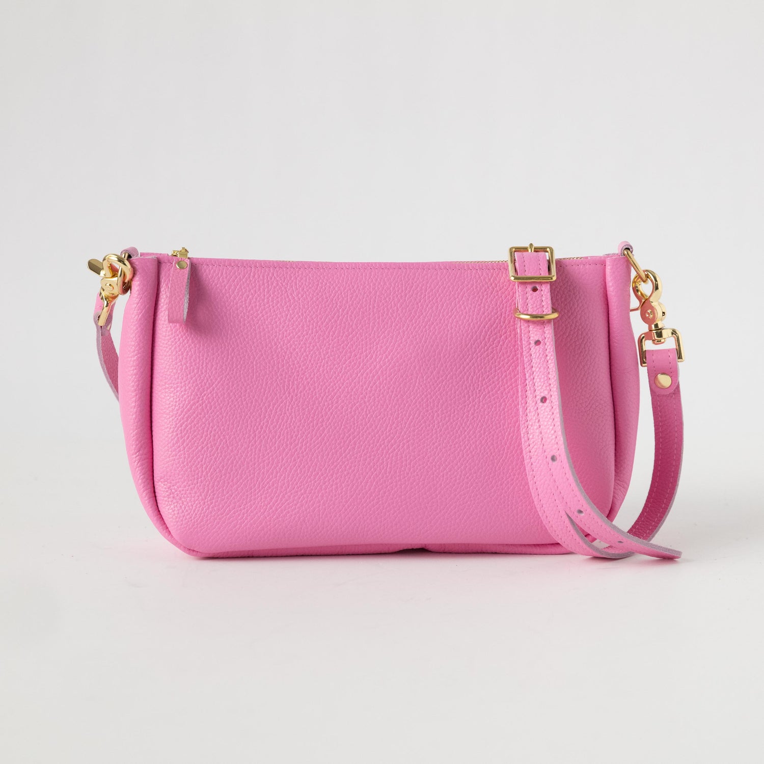 Pink Italian Pebbled Crossbody Bag