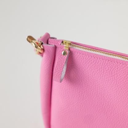 Pink Italian Pebbled Crossbody Bag