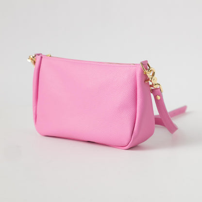 Pink Italian Pebbled Crossbody Bag