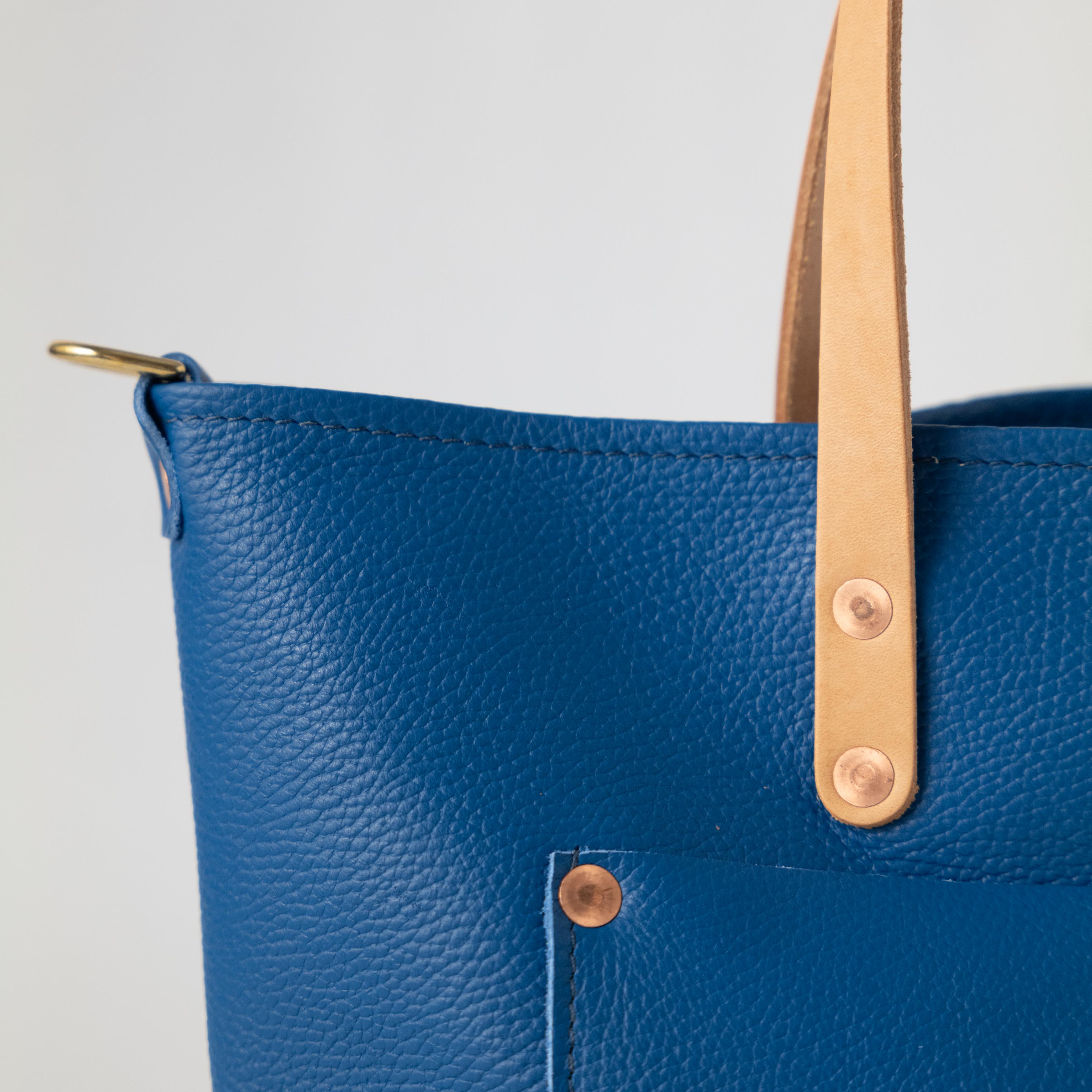 Blue Italian Pebbled East West Travel Tote