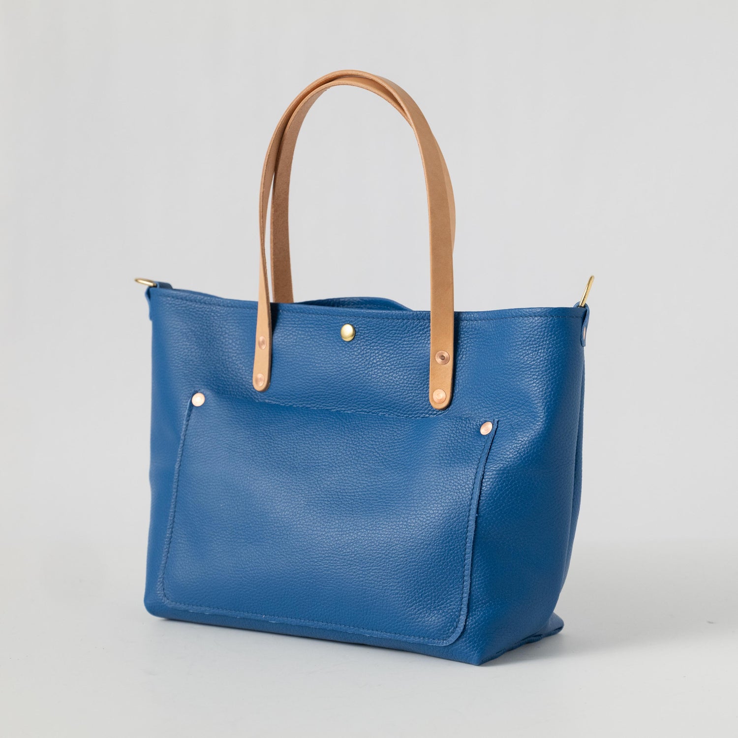 Blue Italian Pebbled East West Travel Tote