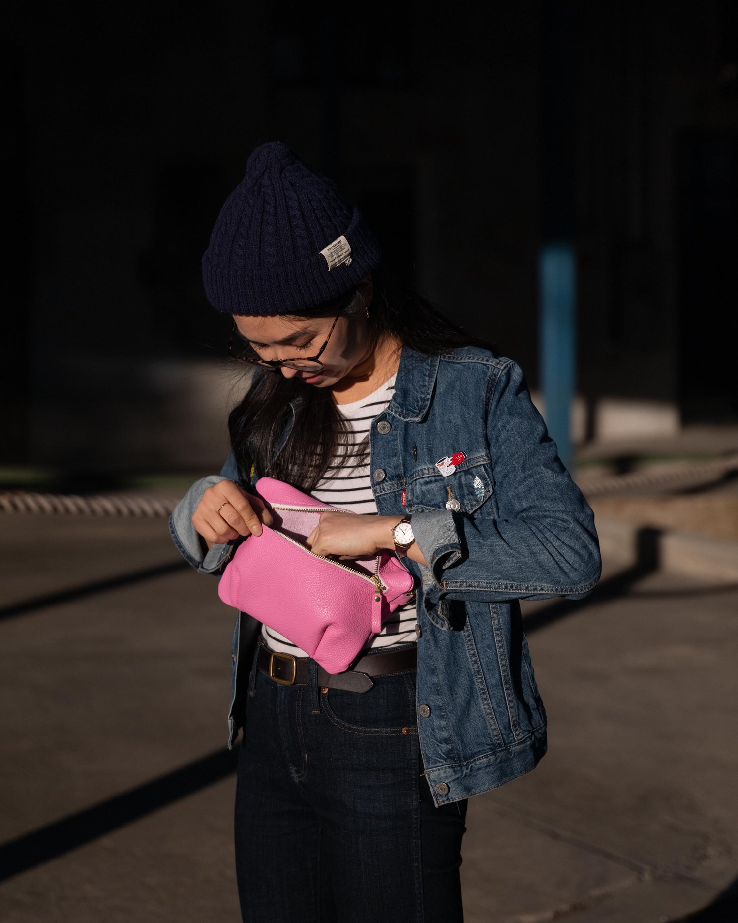 Pink Italian Pebbled Belt Bag