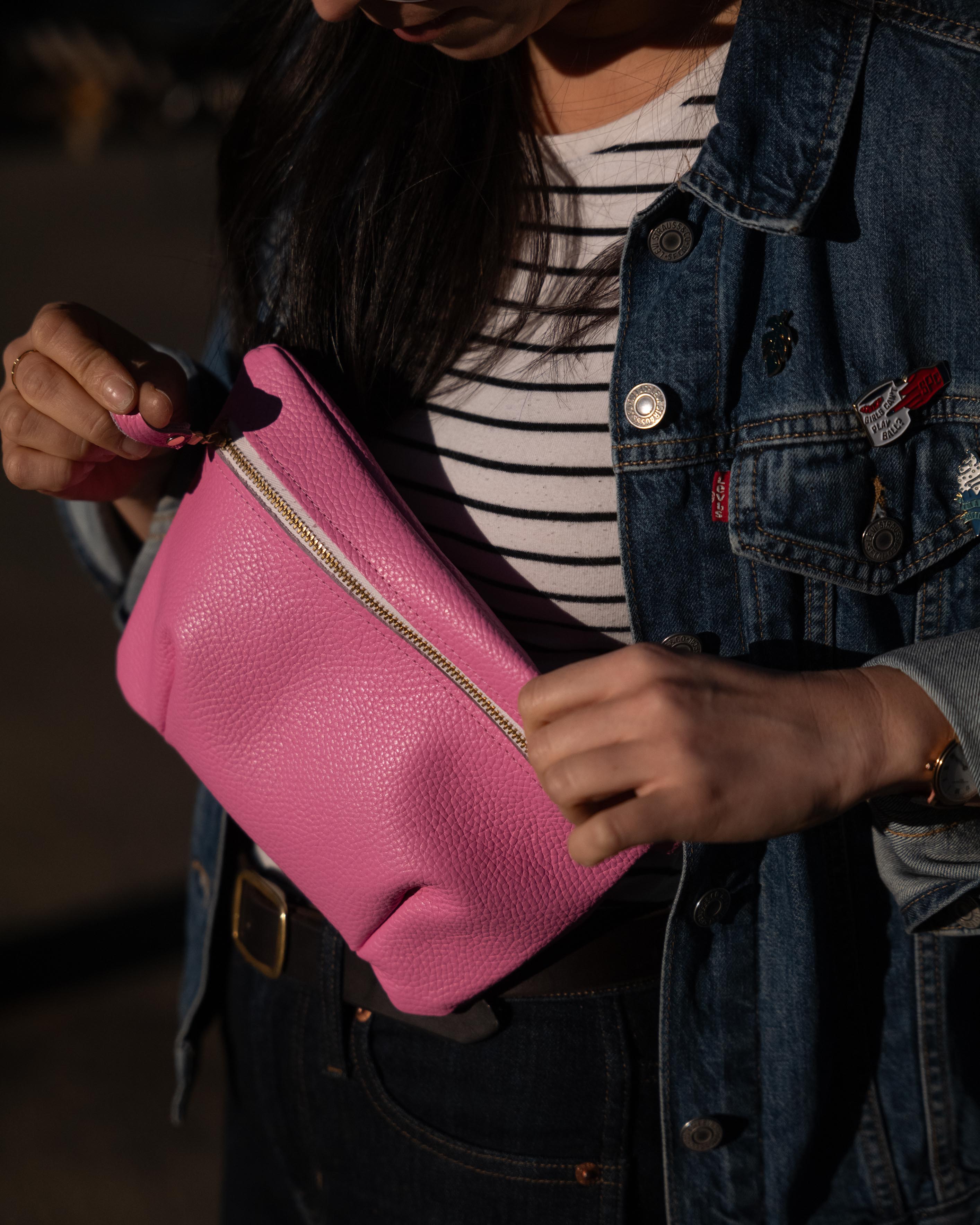 Pink Italian Pebbled Belt Bag