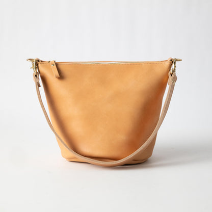 Natural Essex Zip-Top Bucket Bag With 2-Ply Wide Strap