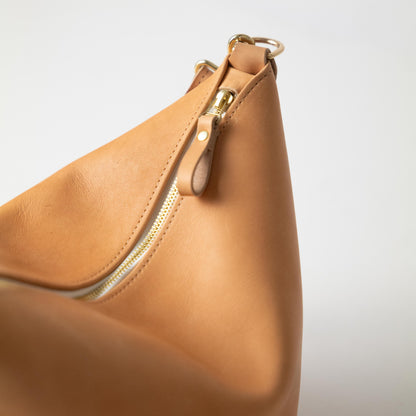 Natural Essex Zip-Top Bucket Bag With 2-Ply Wide Strap