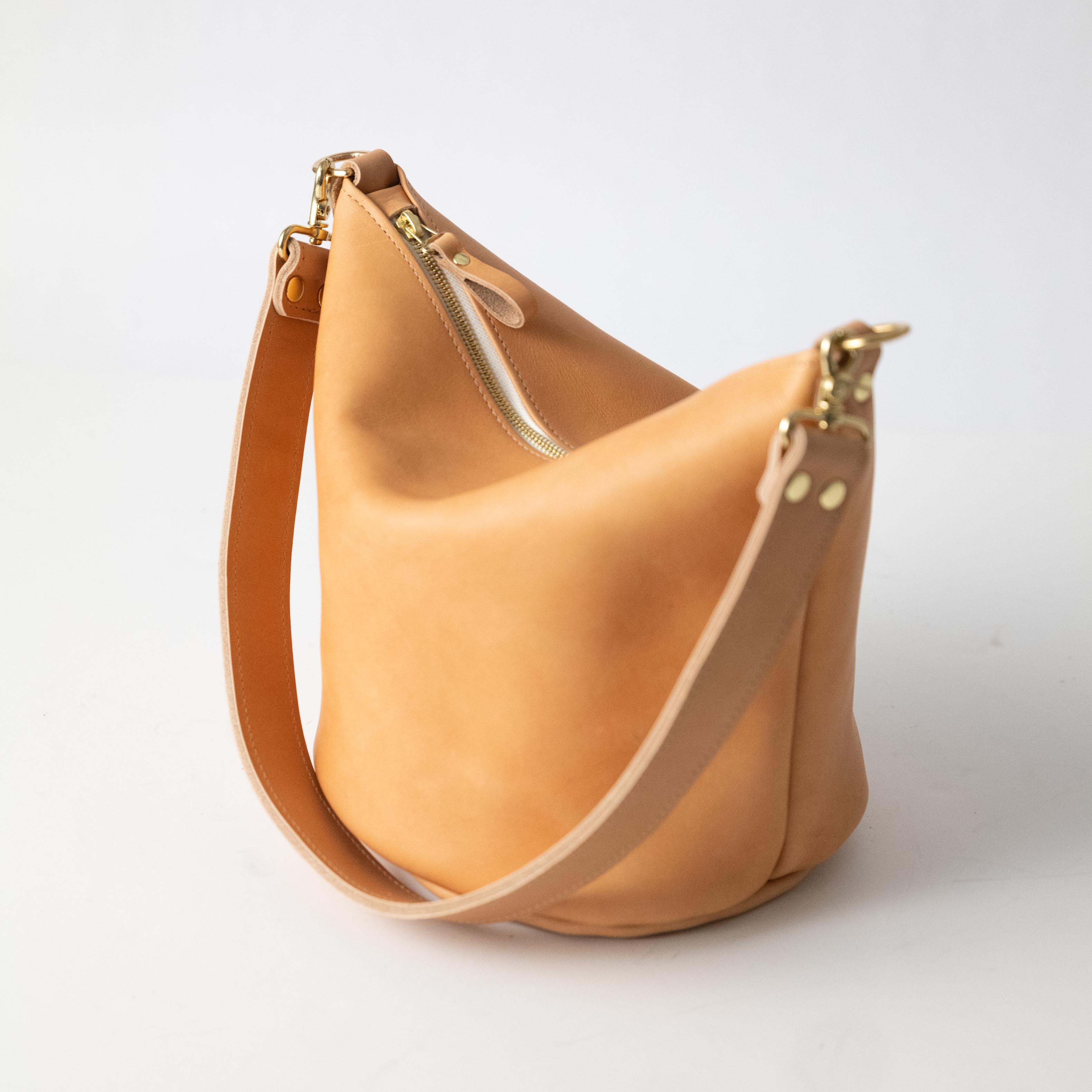 Natural Essex Zip-Top Bucket Bag With 2-Ply Wide Strap