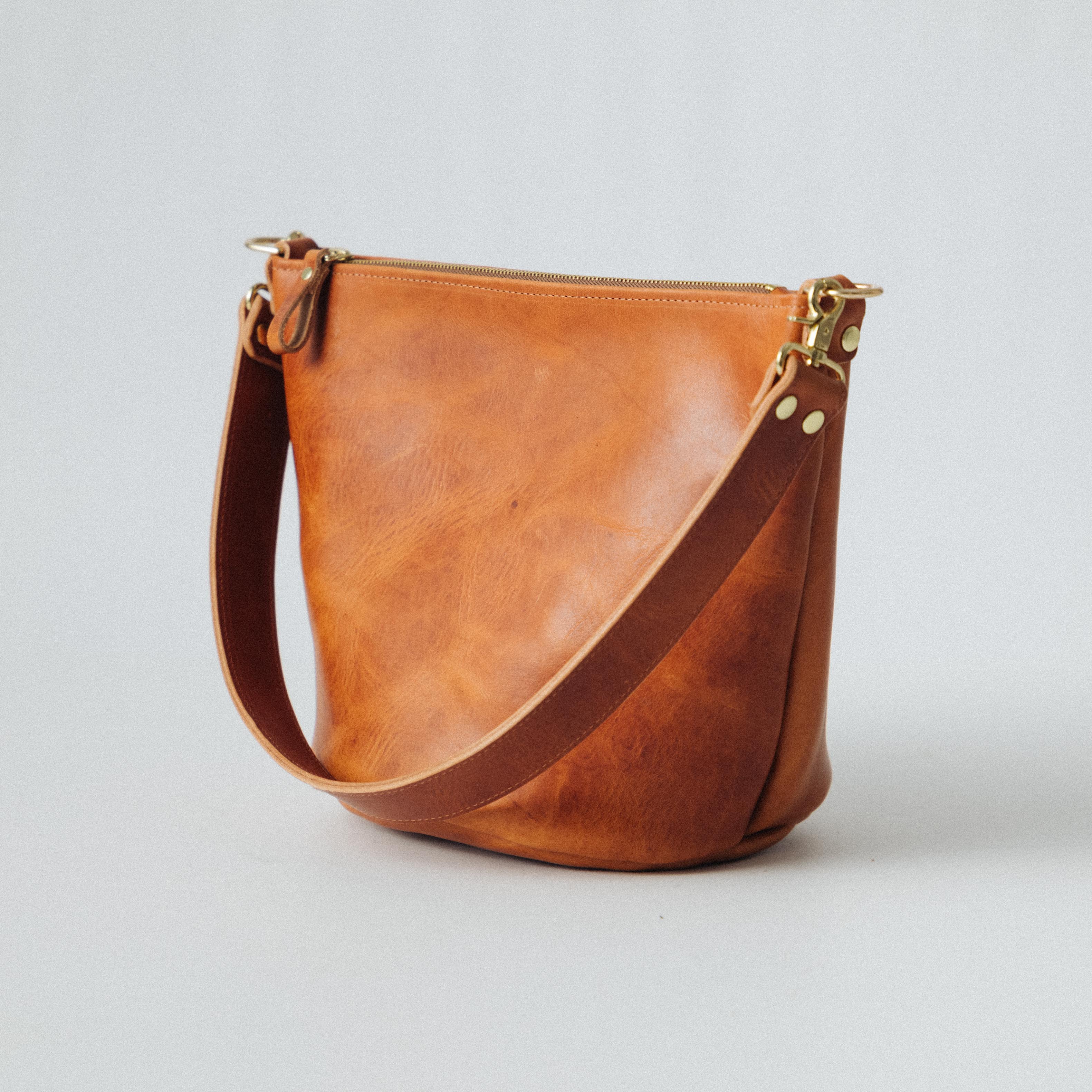 English Tan Dublin Zip-Top Bucket Bag