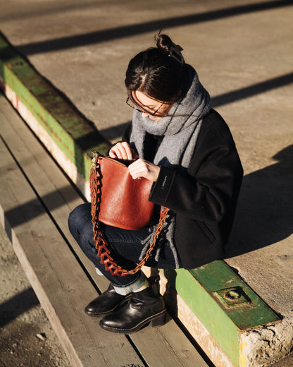 Pumpkin Bulldog Mini Zip-Top Bucket Bag