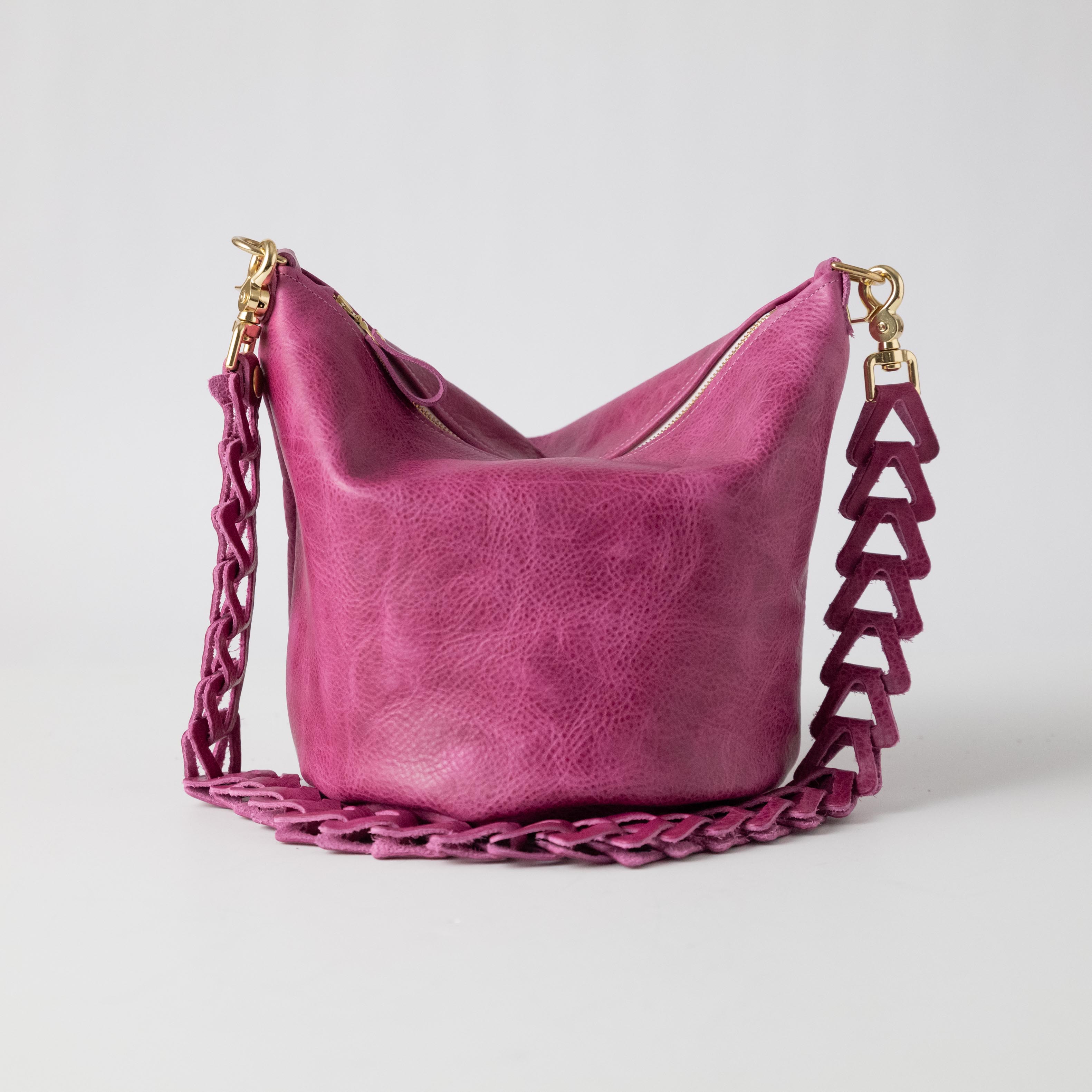 Pink Bulldog Zip-Top Bucket Bag