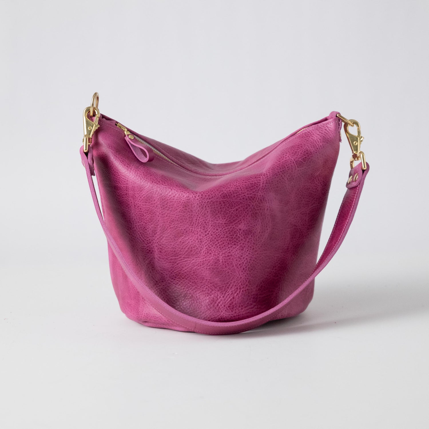 Pink Bulldog Zip-Top Bucket Bag