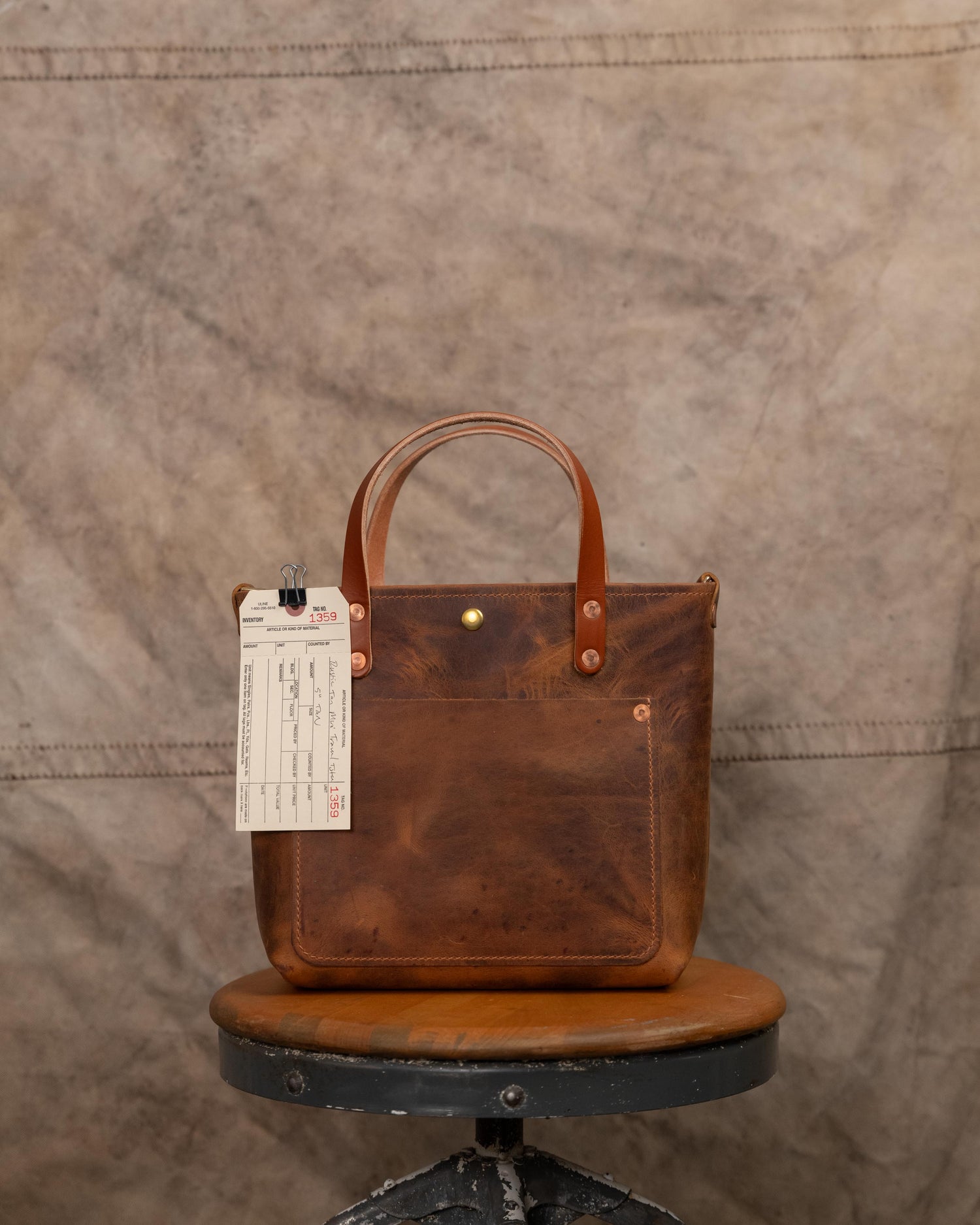 1359 Rustic Tan Mini Travel Tote 5” Tan Handles