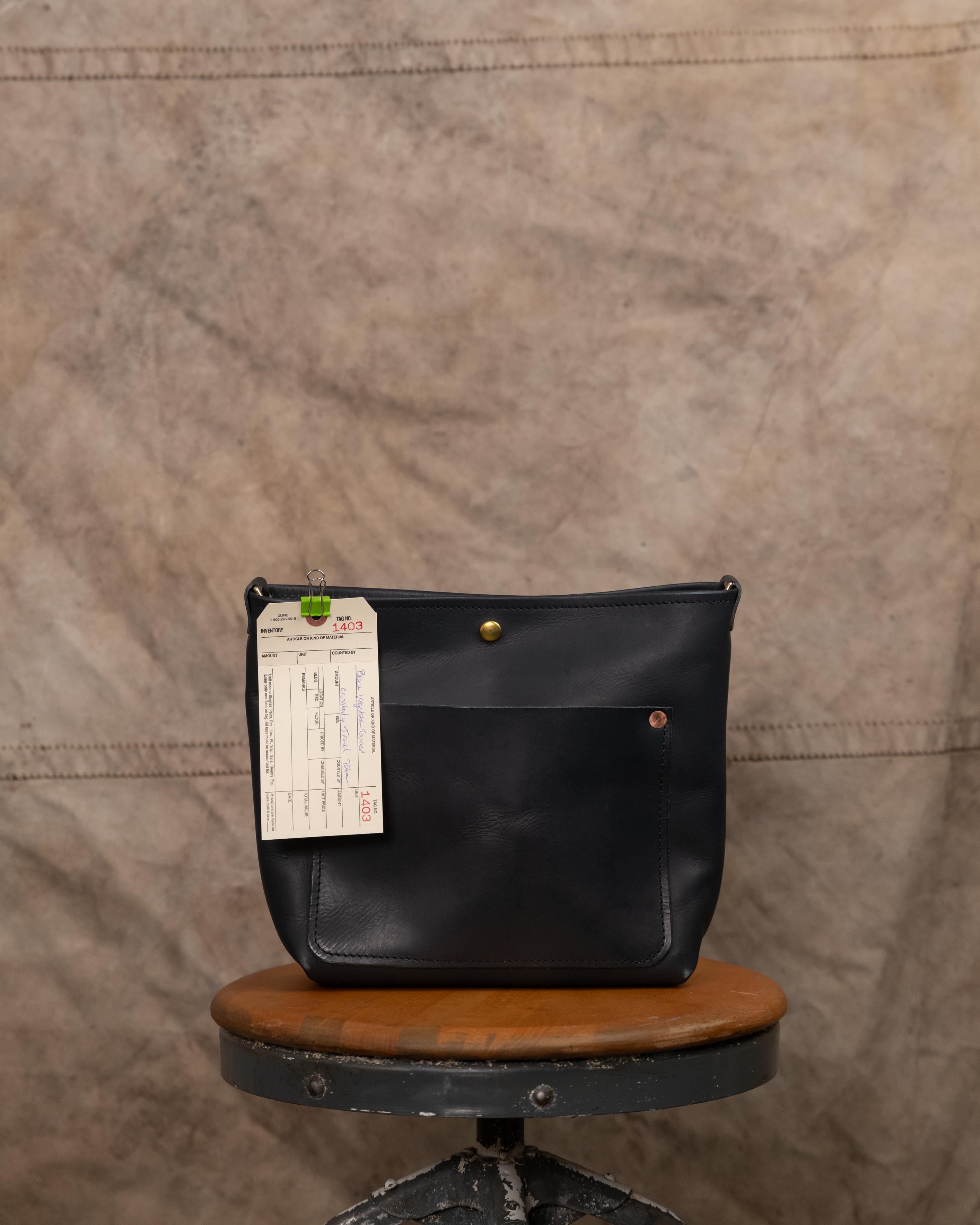 1403 Black Vegetable Tanned Crossbody Travel Tote (smooth side)