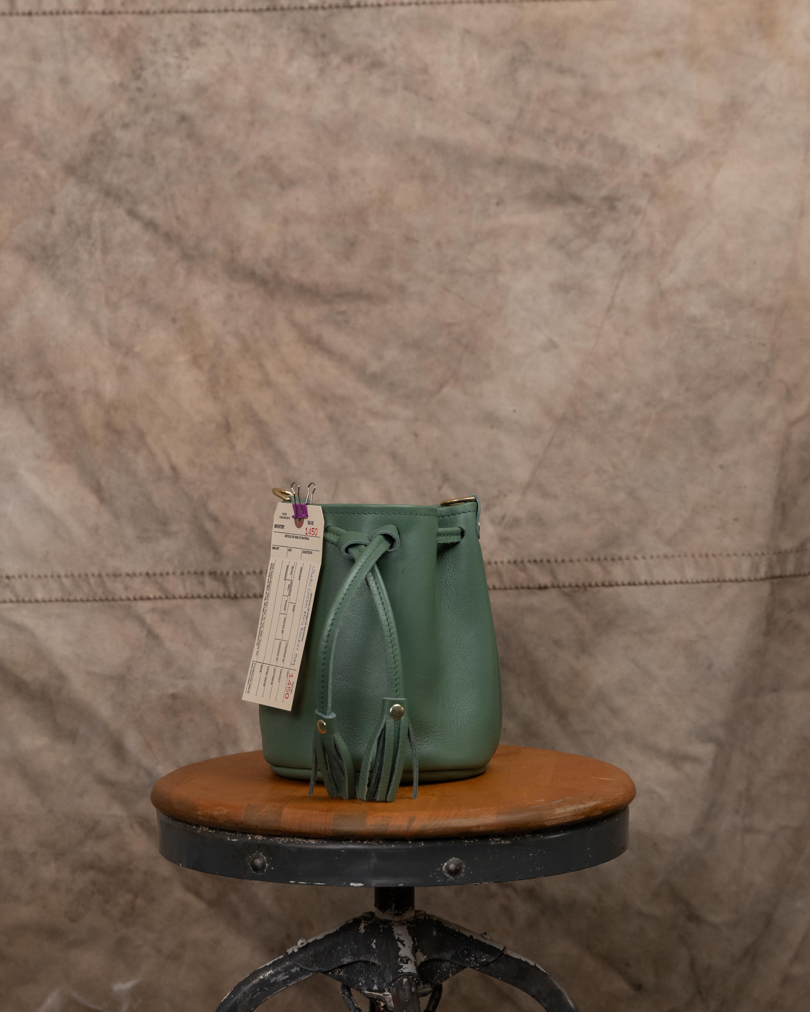 1450 Studio Green Mini Bucket Bag no strap