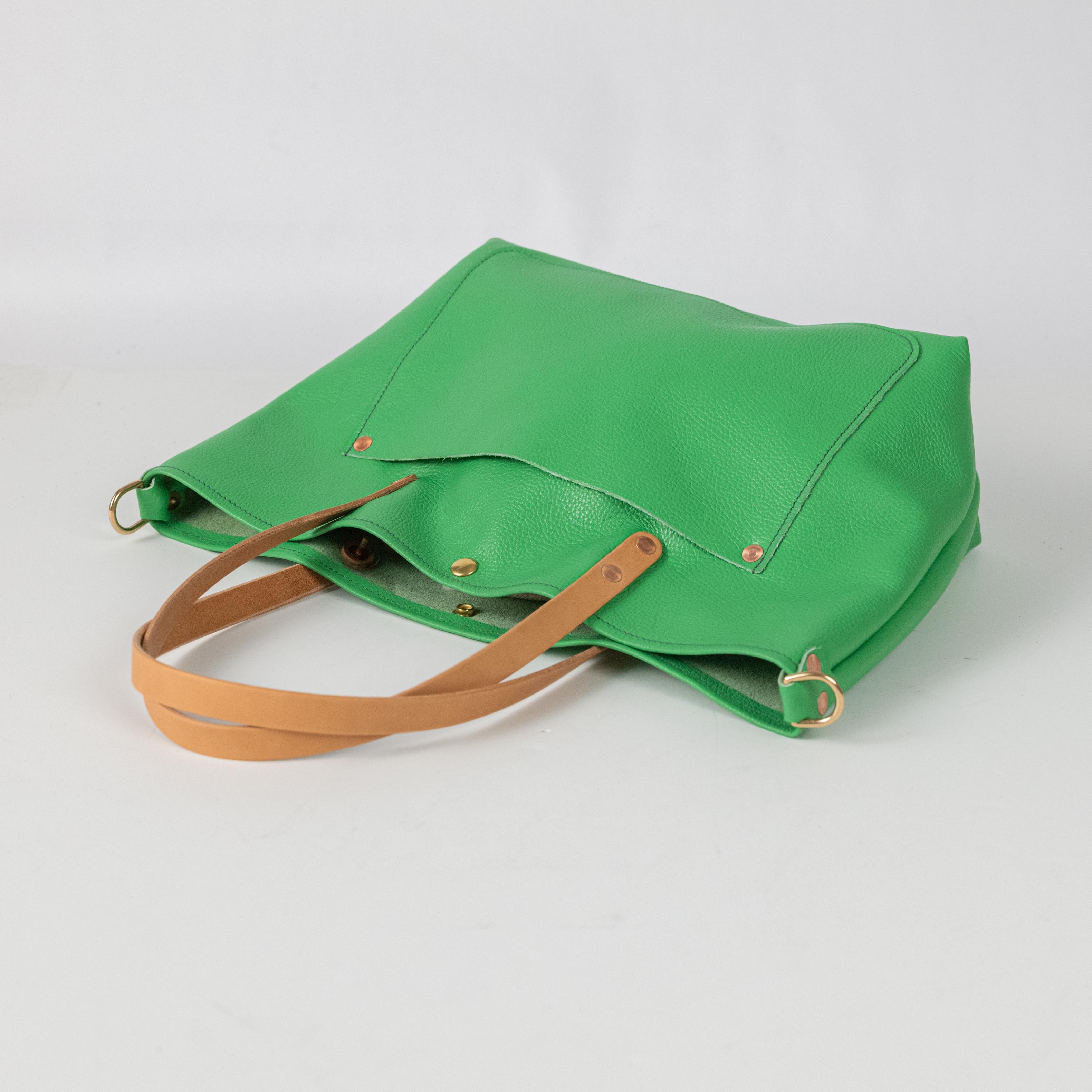Bright Green Italian Pebbled East West Travel Tote