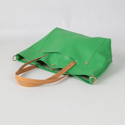 Bright Green Italian Pebbled East West Travel Tote