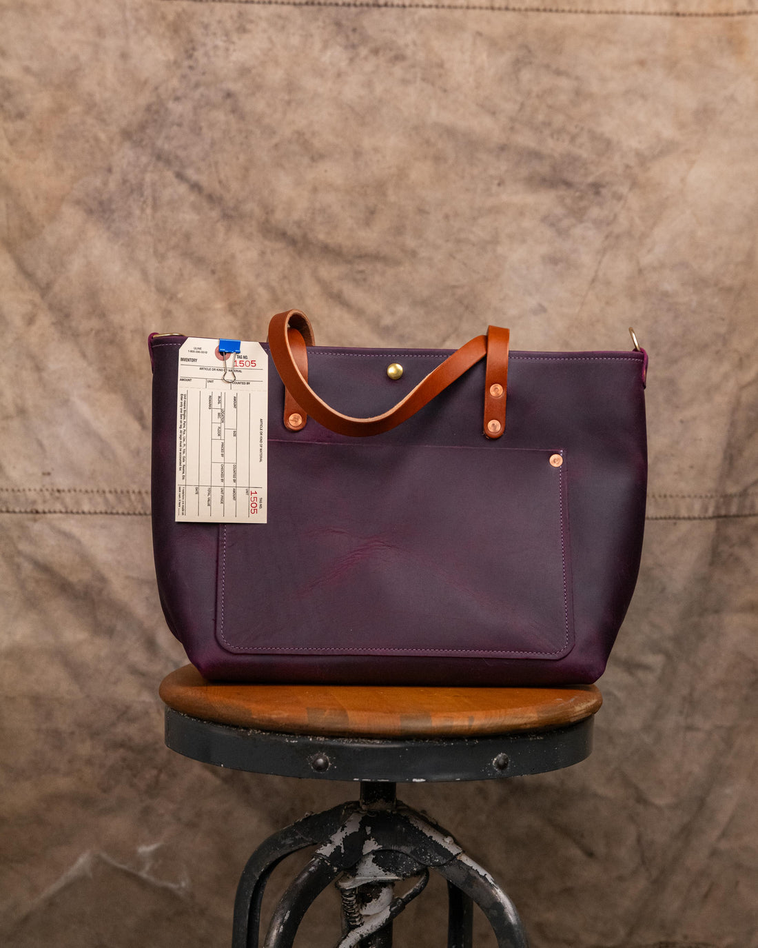 1505 Purple Cheaha East-West Travel Tote 7&quot; tan handles