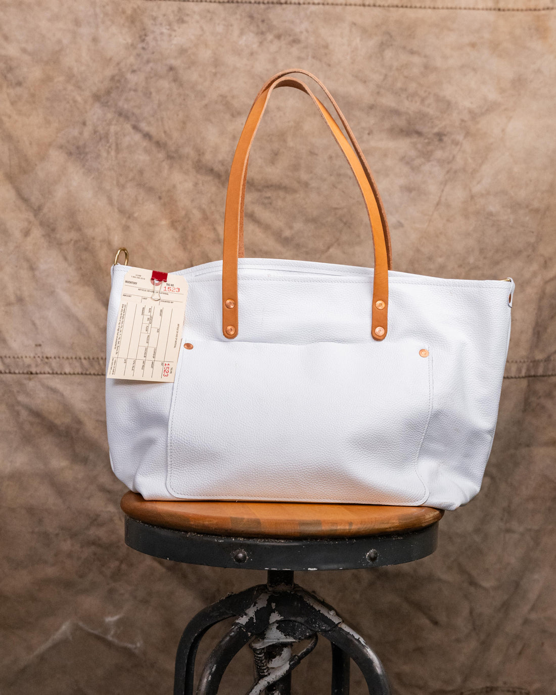 1523 White Italian Market Tote 10&quot; handles