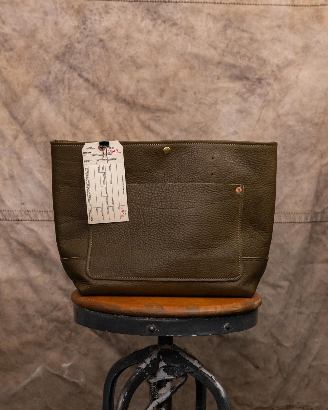 1548 Olive Cypress East West Panel Tote with front pocket