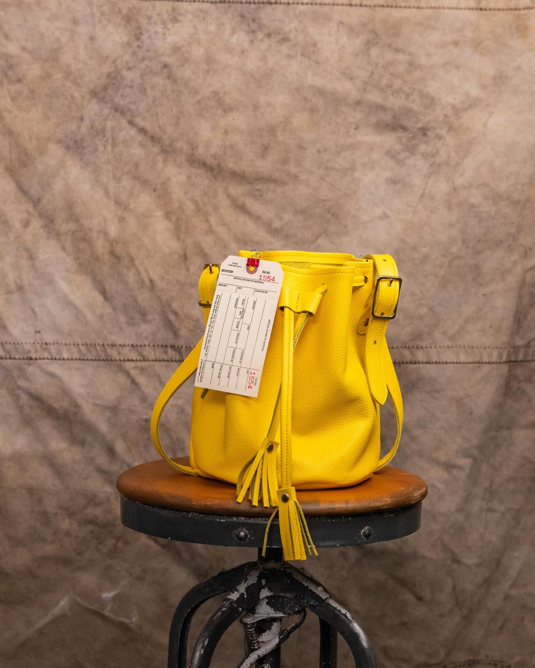 1554 Yellow Italian Pebbled Bucket Bag