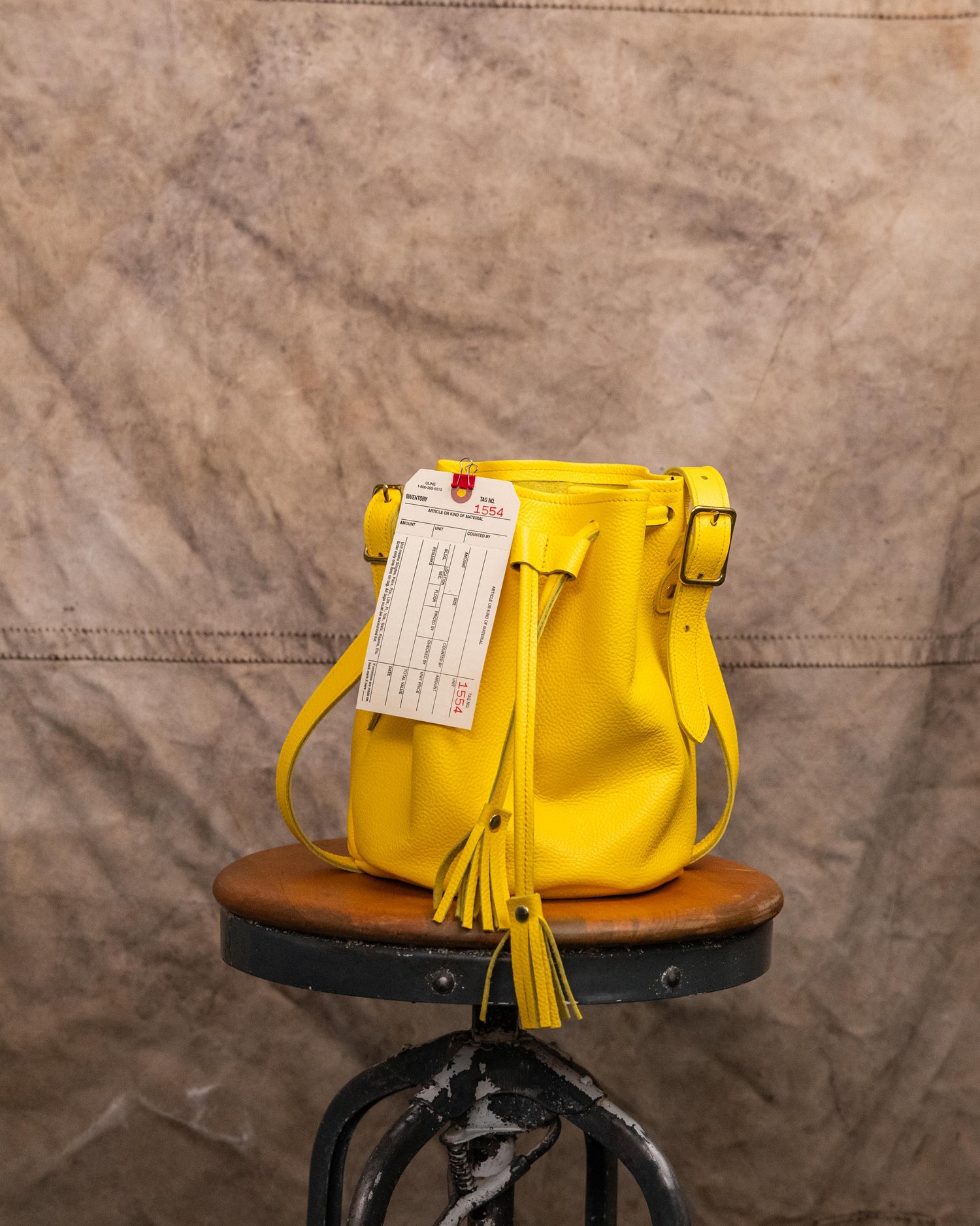 1554 Yellow Italian Pebbled Bucket Bag