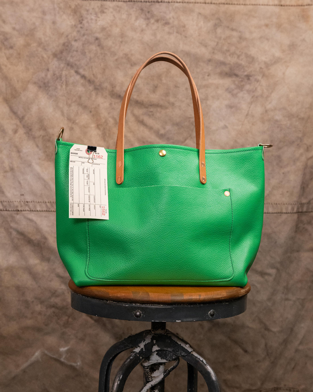 1562 Bright Green Italian Pebbled East West Travel Tote