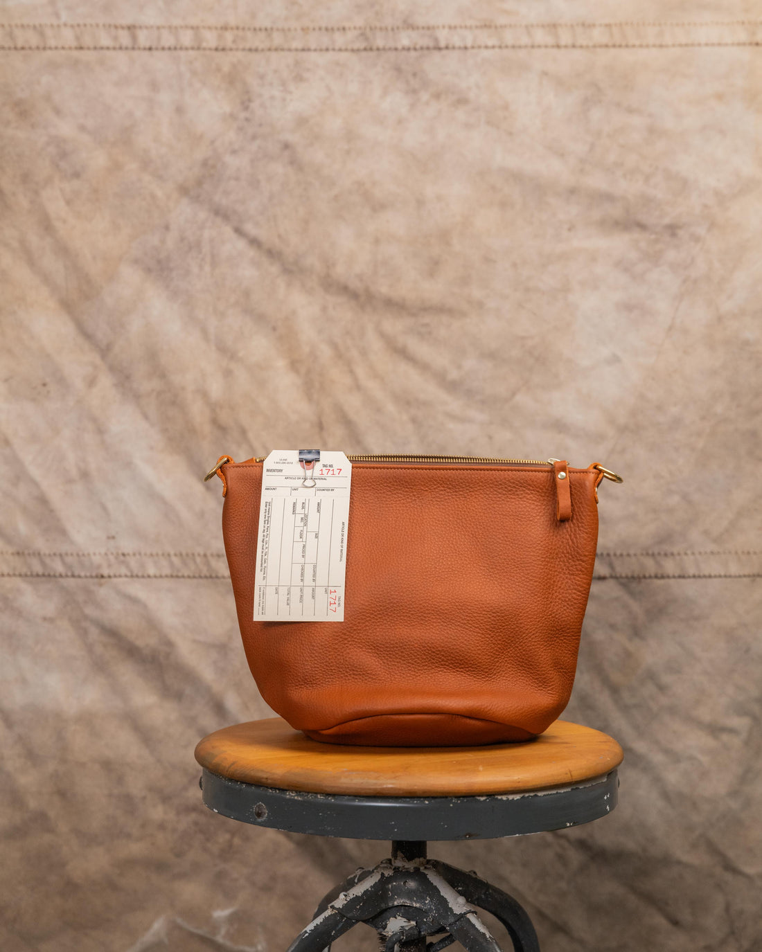 1717 Tan Tumbled Veg Tan Zip Top Bucket Bag with 2-ply Wide Shoulder Strap