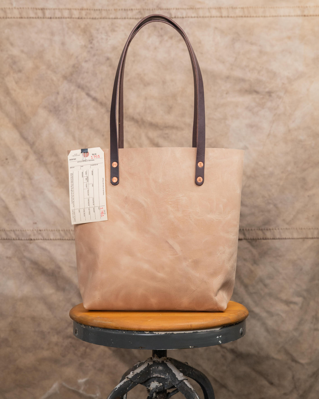 1761 Beige Tote with 11” Dark Brown Handles