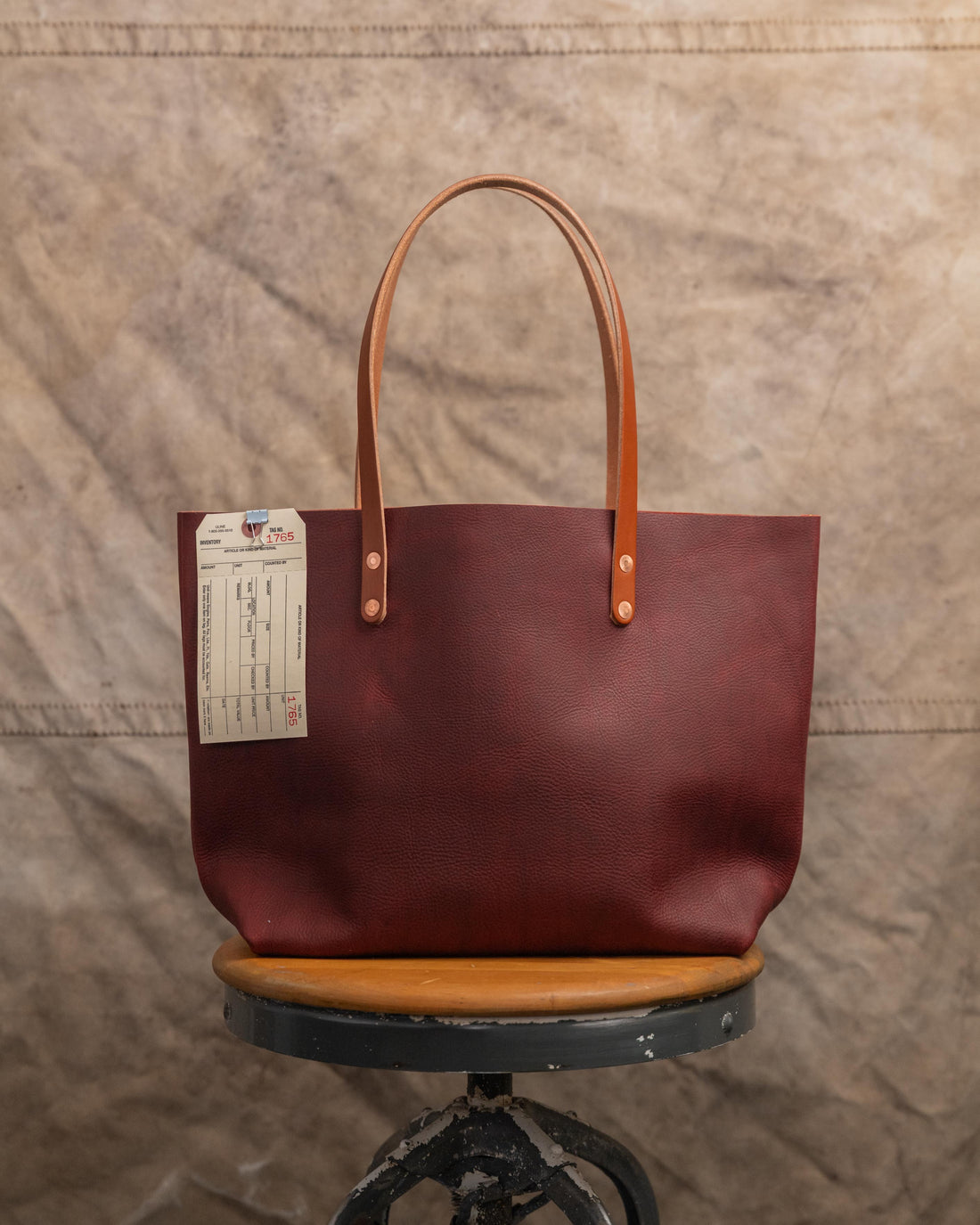1765 Red Kodiak East West Tote with 9” Tan Handles