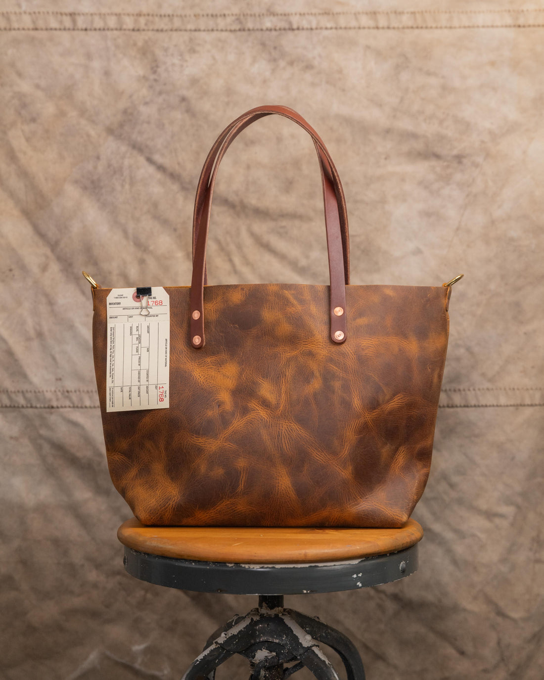 1768 Tobacco East West Tote with 9” Brown Handles