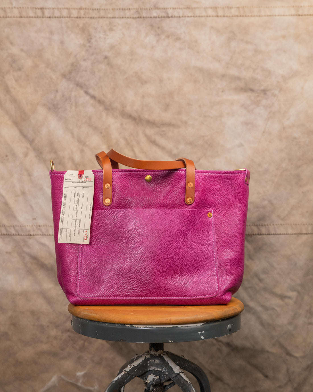 1773 Pink Bulldog East West Travel Tote with 7” Tan Handles