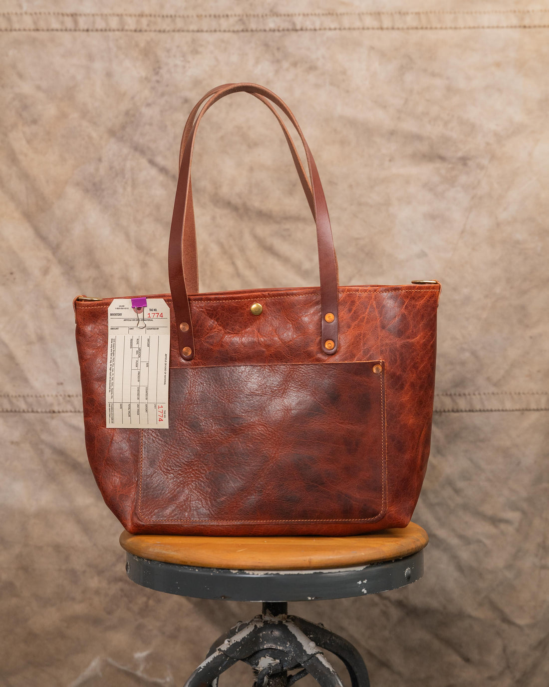 1774 Whiskey Navajo Bison East West Travel Tote with 10” Brown Handles