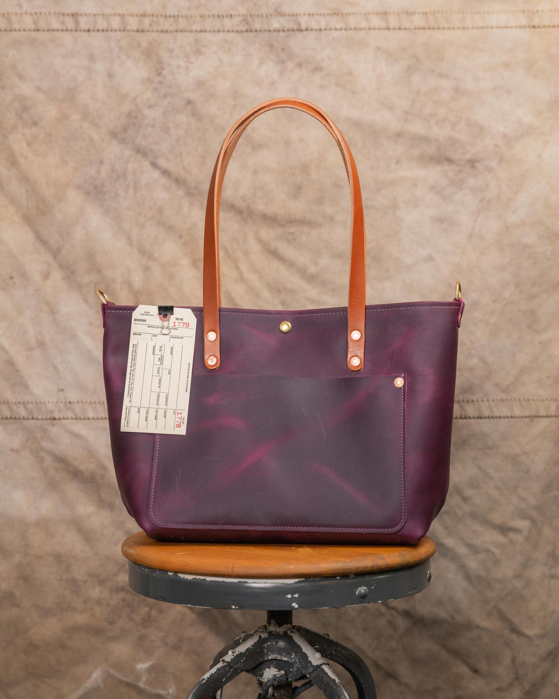 1778 Purple Cheaha East West Travel Tote with 10” Tan Handles