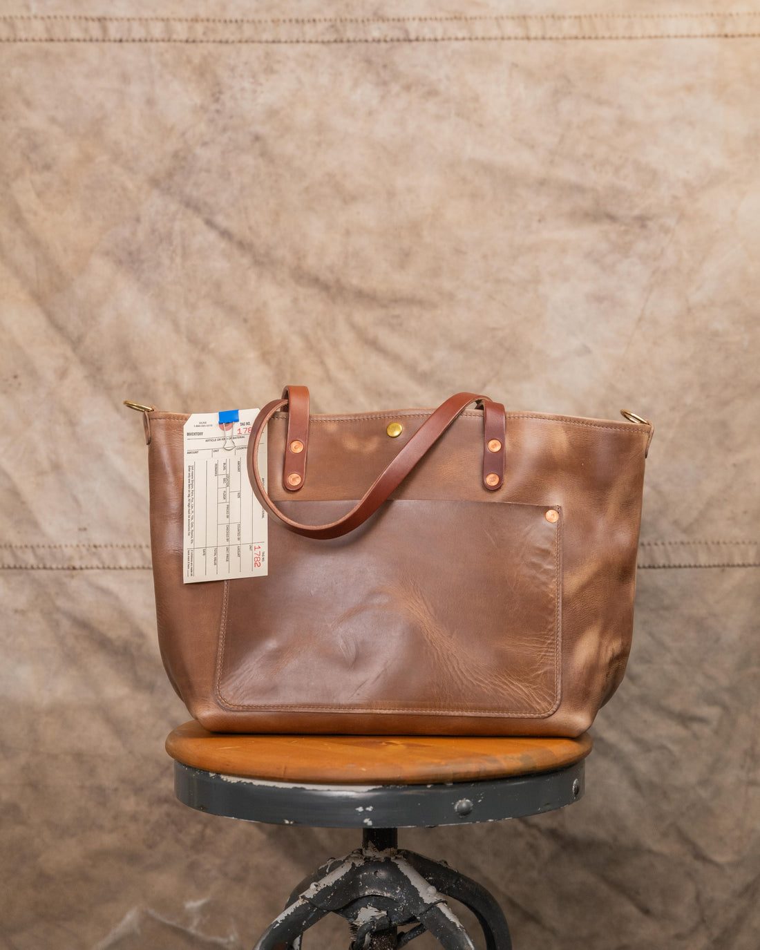 1782 Natural Chromexcel Market Tote (no zipper) with 7” Brown Handles