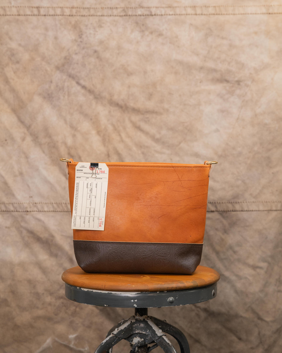 1784 Floral Embossed Brown Chromexcel and Natural Dublin Crossbody Mini Panel Tote